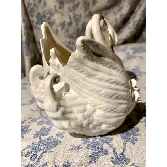 VTG Norcrest Golden Dogwood Swans Lusterware Planter - Picture 2 of 10